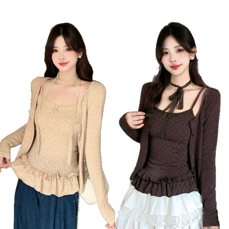 Lace cardigan, set, autumn, plus size, lifting effect