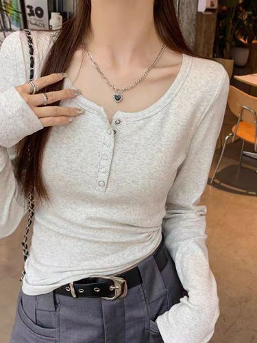 Women's Round Neck Basic T-shirt for Layering Inside or Outside, Spring, Autumn, Winter, Fitted Slimming, Versatile Solid Color Long Sleeve Base Top