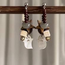 「鬼马少女」复古小精灵耳环小众设计百搭简约高级可爱棕色耳饰女