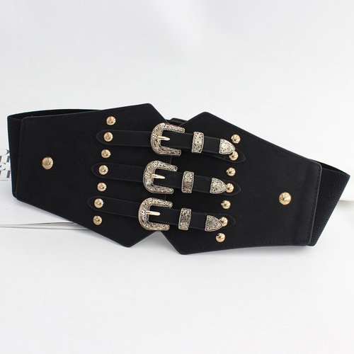 Retro fashion elastic wide girdle women's elastic waistband dress shirt decorative waist skirt belt available in two colors