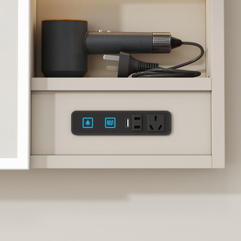 Baño de aluminio espacio único espejo de baño colgado tipo pared luminoso inteligente gran almacenamiento multifuncional enchufe gabinete de espejo de belleza