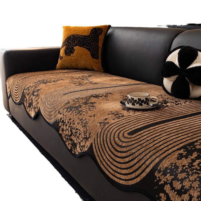 Sofá de forma especial retro cojín de cuatro estaciones generales 2025 nuevo estilo de alto nivel de cuero auténtico otoño y invierno toalla de cojín antideslizante