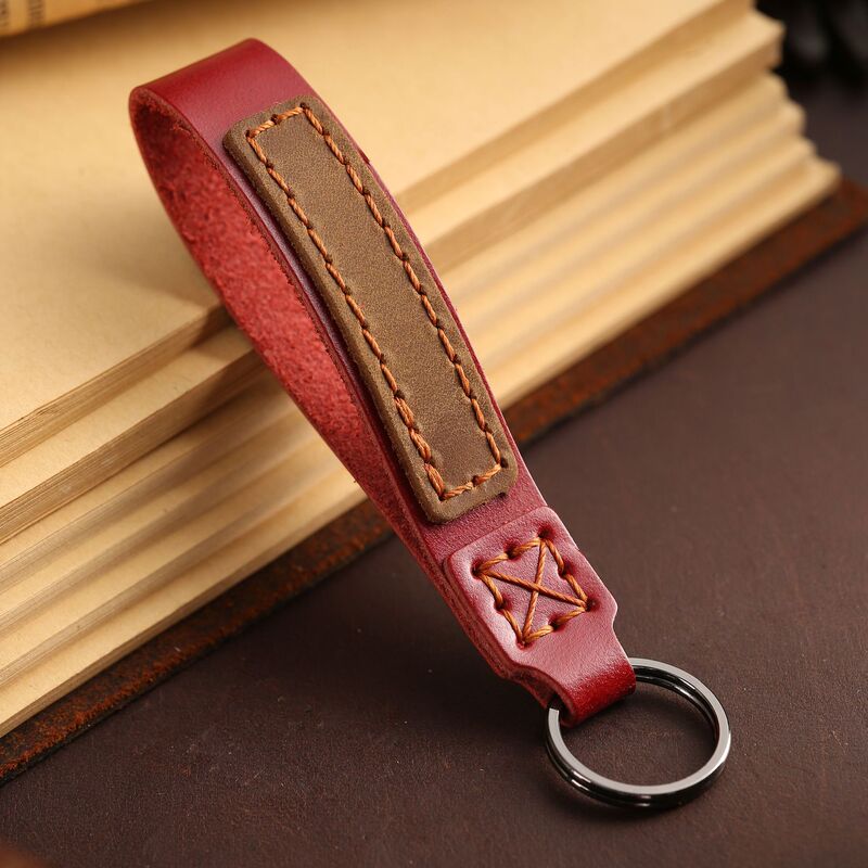 Car key chain cowhide men and women couple engraved number anti-lost belt high-grade leather creative simple gift