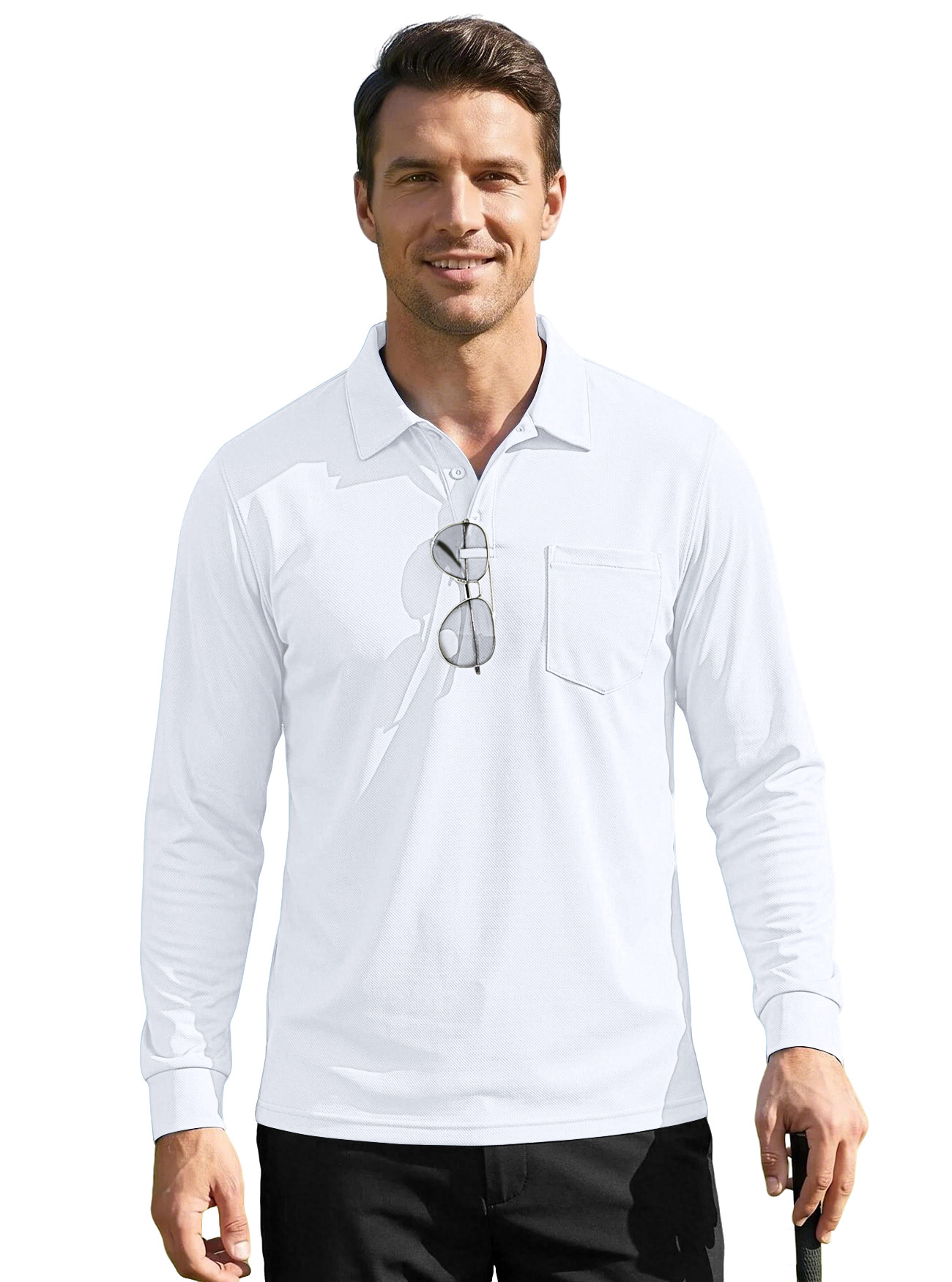 Europa y los Estados Unidos TK otoño color sólido secado rápido con solapa táctica al aire libre ojo de pájaro manga corta camiseta polo Amazon camiseta de manga larga para hombres