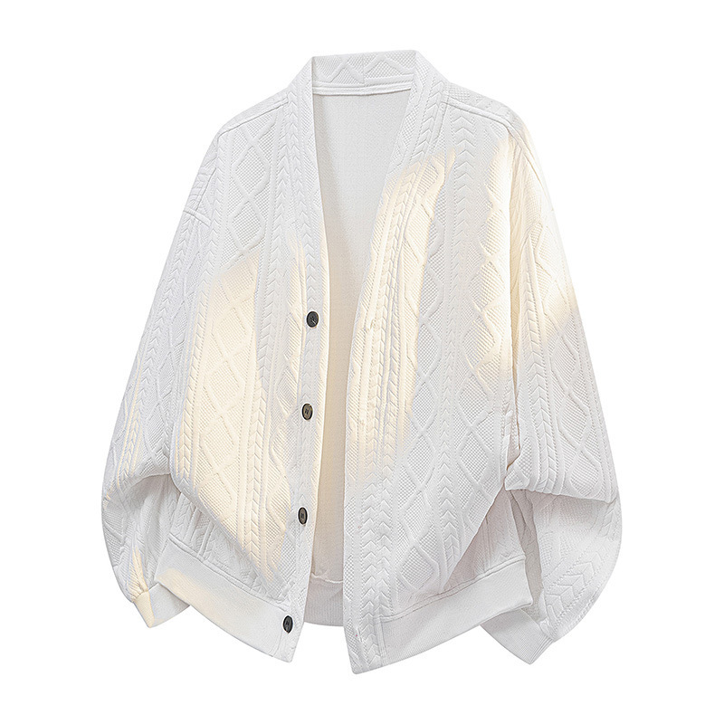 Twisted Knit Cardigan Jacket with Jacquard Texture and Double-Layered Twist Button Pattern Knit Cardigan. Data Available