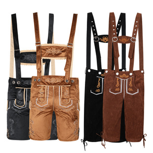 Amazon hot sale German beer festival clothing adult men's and women's Brown black suspender pants middle pants 7 pants