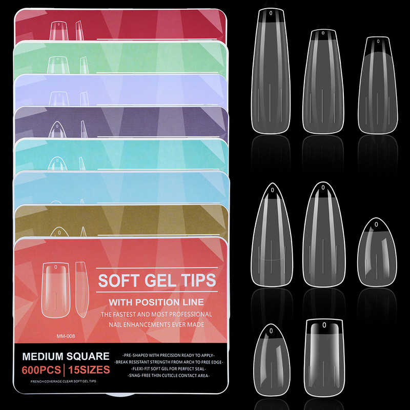 Cross-border 600 boxed long and short semi-frosted non-engraved and unmarked extended almond square stilled false nails