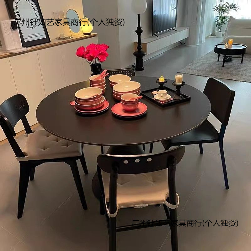 Slate Round Dining Table Home Modern Simple Round Table Small Apartment Home Dining Table and Chair Combination Apartment B&B Dining Table
