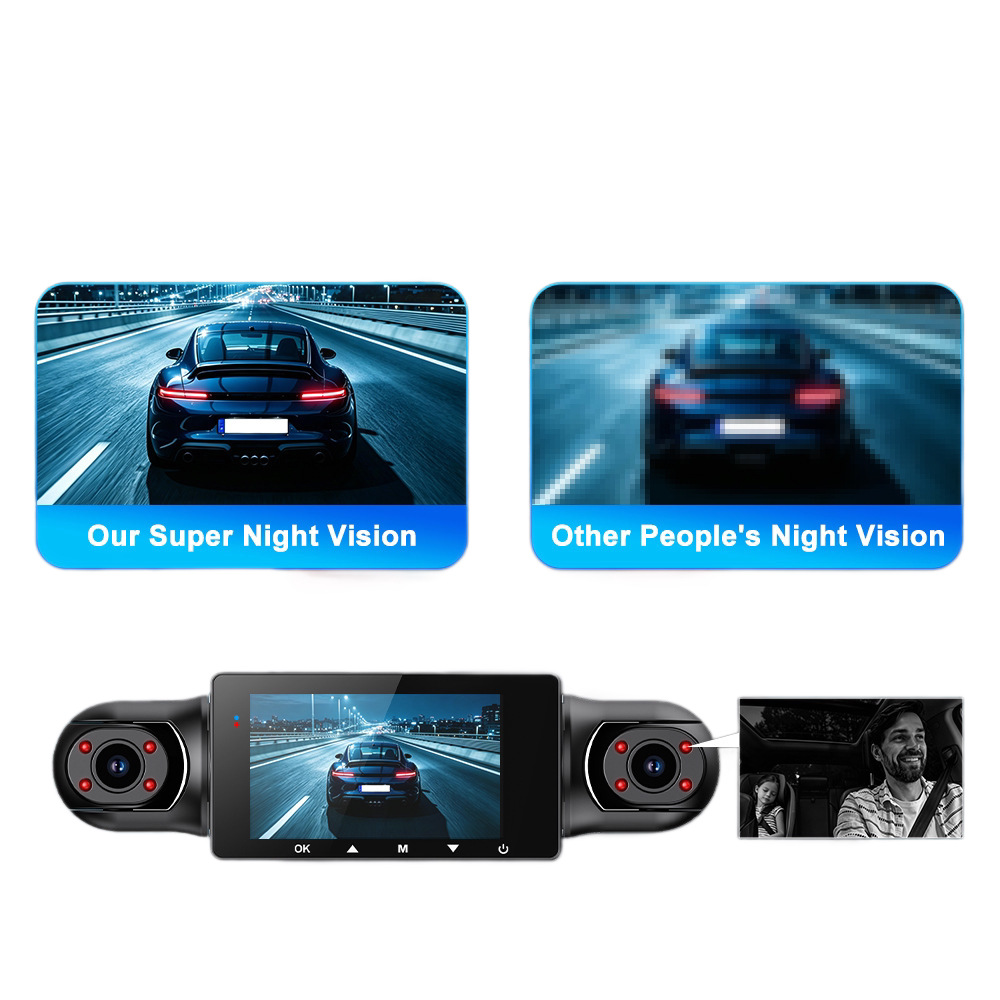Four-channel dashcam, 1080P high-definition, panoramic night vision, built-in WiFi for smartphone connectivity, parking monitoring, and G-sensor