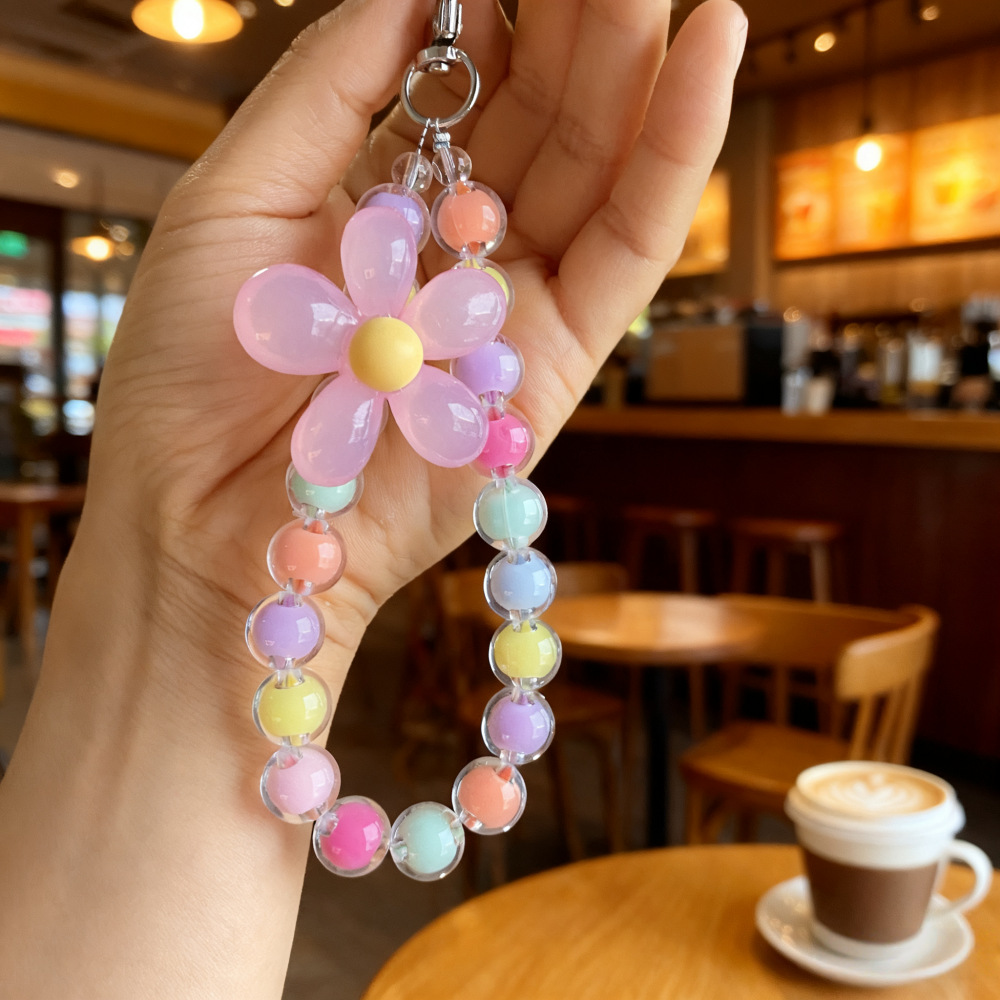 Dopamine Macaron Color Flower Lanyard Bead Pendant Cross-Border Hot-Selling Mobile Phone Chain Hand-Beaded Anti-Lost