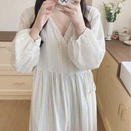 韩国ins女士夏季新韩系碎花简约舒适睡衣休闲宽松睡袍慵懒家居服