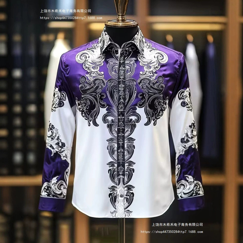 New Men's 3D Clover Print Retro Pattern Casual Long-Sleeve Shirt with Stylish Turn-Down Collar New Men's 3D Clover Print Retro Pattern Casual Long-Sleeve Shirt with Stylish Turn-Down Collar