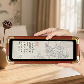 北宋画家李公麟书画实木仿铜圆角相框摆件五马图文创装饰桌面摆设