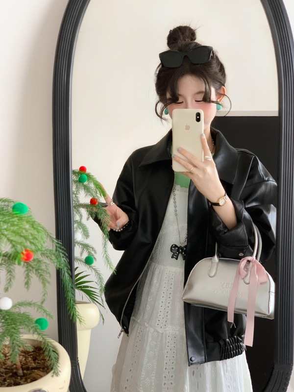 美式复古黑色pu皮衣外套女秋季2025新款休闲宽松机车夹克上衣|undefined