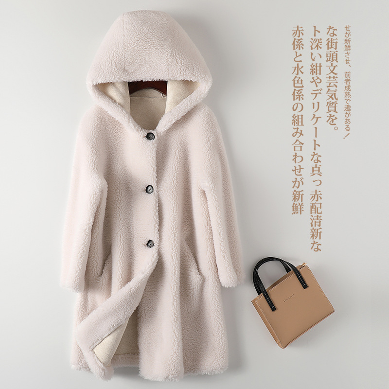 Haining Fur 2025 Winter New Particle Sheep Shear Coat Women's Hooded Lamb Wool Warm Fur One-Piece Coat