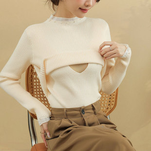 Real shot in stock autumn and winter nursing thickened sweater postpartum hot mom skin-friendly warm stand collar nursing knitted bottoming top