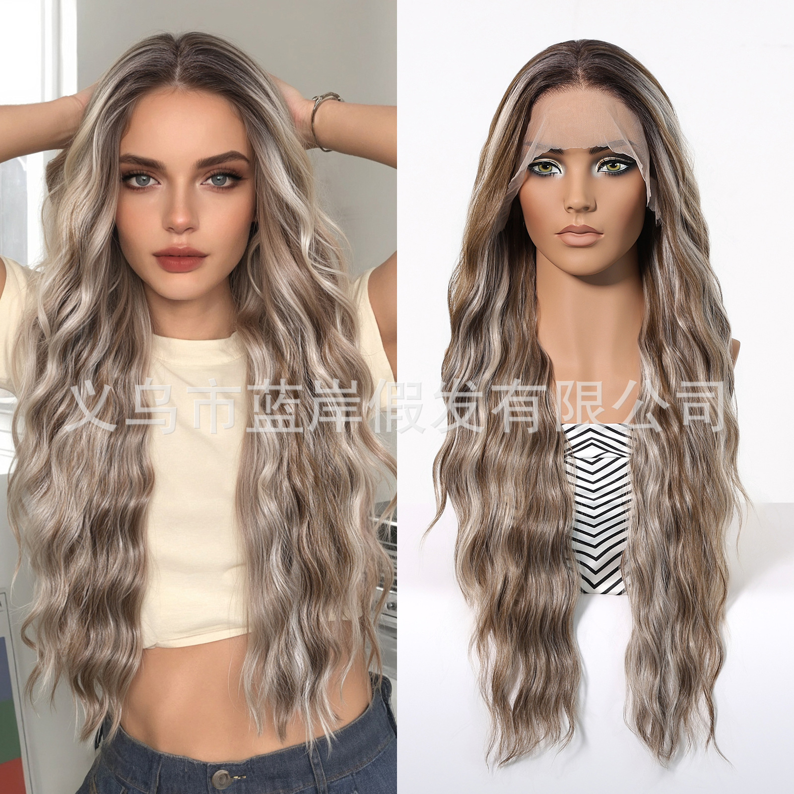 Natural y sin costuras 13*6 peluca de encaje de área grande para mujer, cosidos a voluntad, cabello largo y rizado gris degradado ligero y transpirable