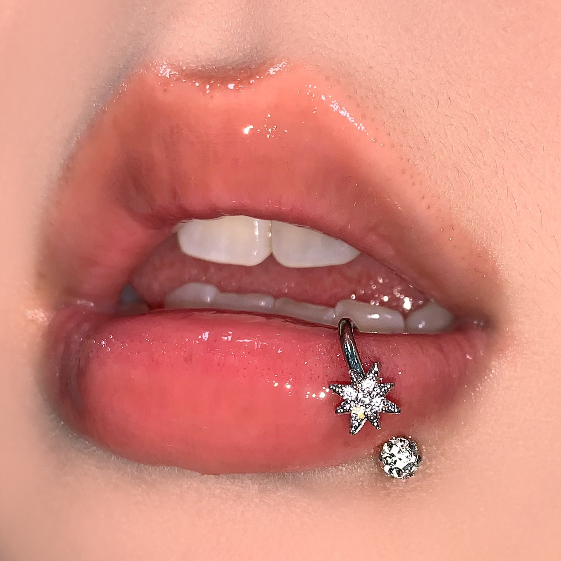 Pointed labret stud close-up product detail