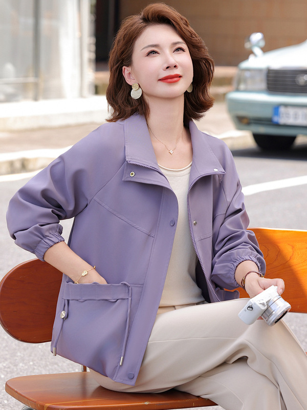 妈妈秋装2025新款时尚减龄风衣外套中老年女装50岁夹克衫短款上衣|undefined