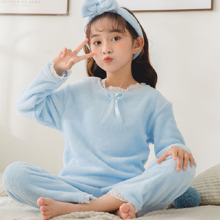 Pijamas infantiles niñas de franela pequeña princesa calentamiento otoño y invierno más terciopelo grueso dibujos animados ropa para niños de tamaño mediano ropa para el hogar