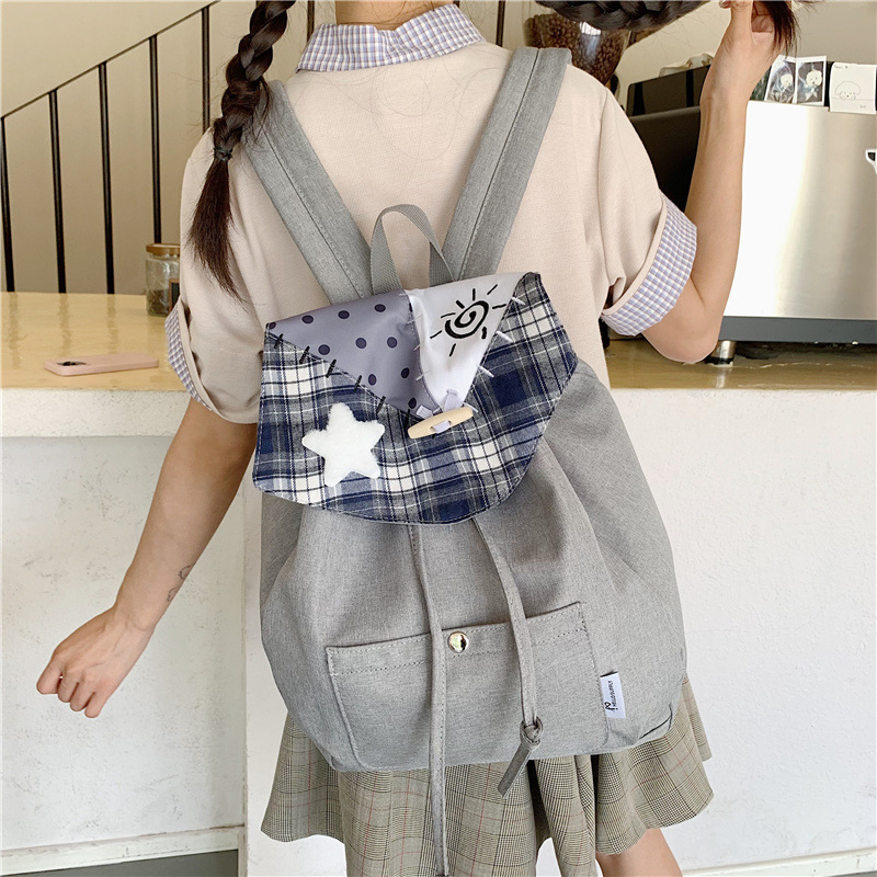 K-Style Ins Preppy Style Backpack Female Niche Design Cartoon Cute Star Student School Bag Large Capacity Backpack