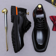 牛皮男鞋商务休闲鞋真皮厚底英伦时尚百搭高端男士皮鞋德比婚鞋男
