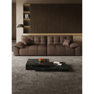 Italian Minimalist Big Black Bear Straight Row Sofa Black Cowhide Living Room Modern Simple Small Apartment Leather Sofa Foshan