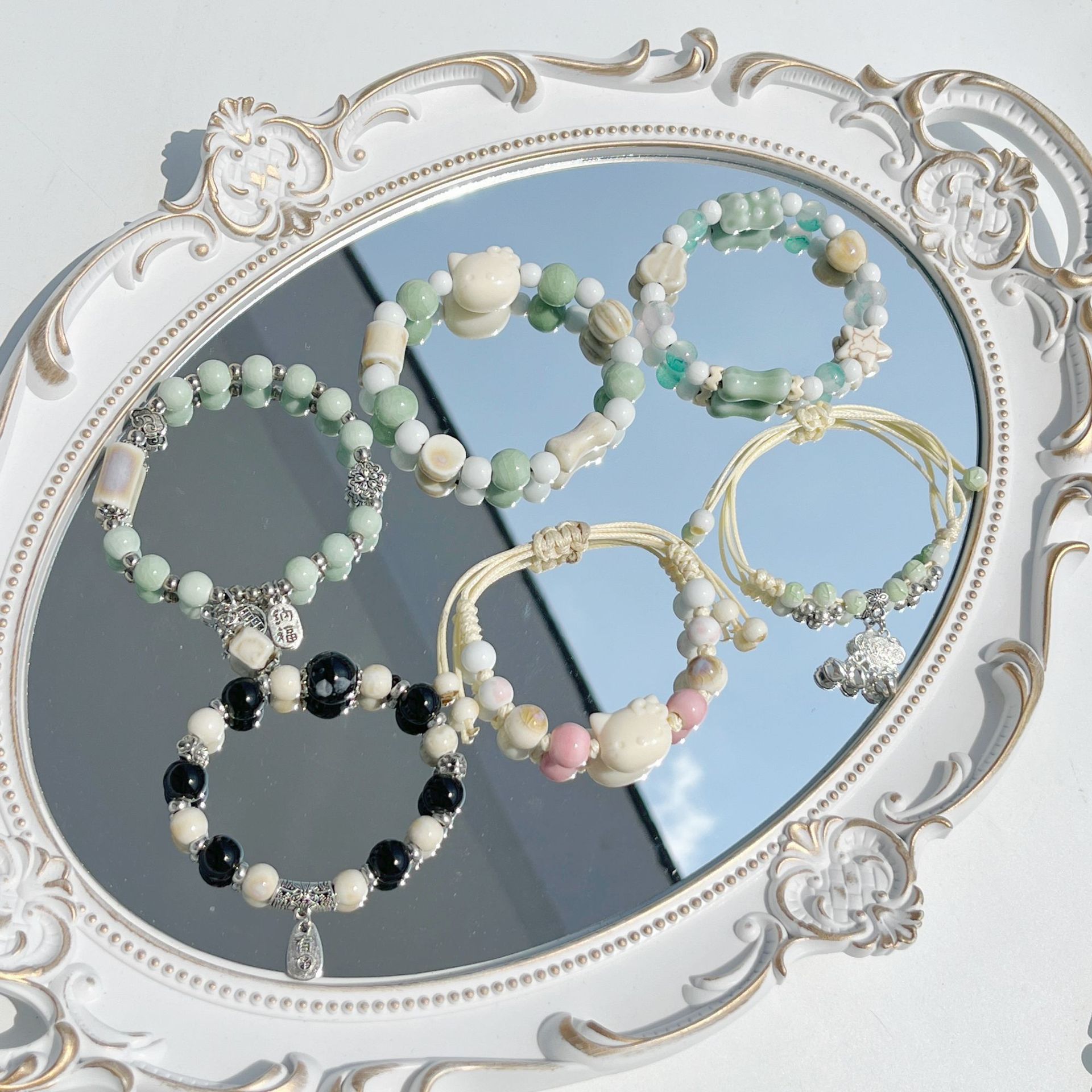 景德镇陶瓷手串新中式陶瓷手链美拉德窑变情侣饰品夏季百搭手串