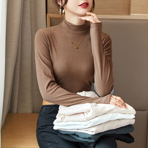 Factory direct sales spring, autumn and winter German velvet half turtleneck thermal top underwear ab side plus velvet warm constant temperature autumn clothing for women