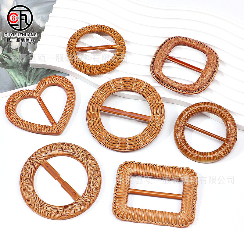 现货日字腰扣三档扣衣角扣复古仿藤编织腰扣皮带扣圆形腰扣日字扣