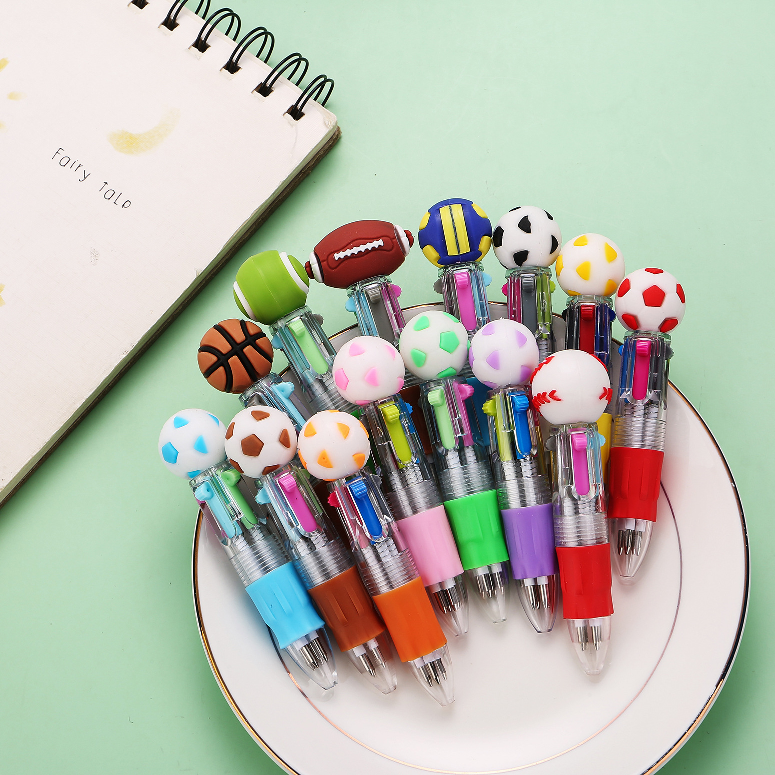 New Creative Foreign Trade Cute Cartoon Head Four-Color Retractable Ballpoint Pen with Silicone, Various Styles, Portable Student Stationery