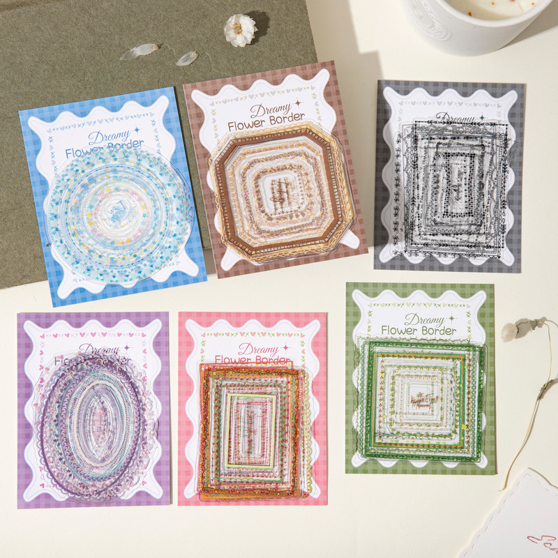 Tomato Sauce Girl Multi-Layer Die-Cut Sticker Pack Dreamy Lace Series 6 Styles 10 Sheets Light Retro Border Stickers
