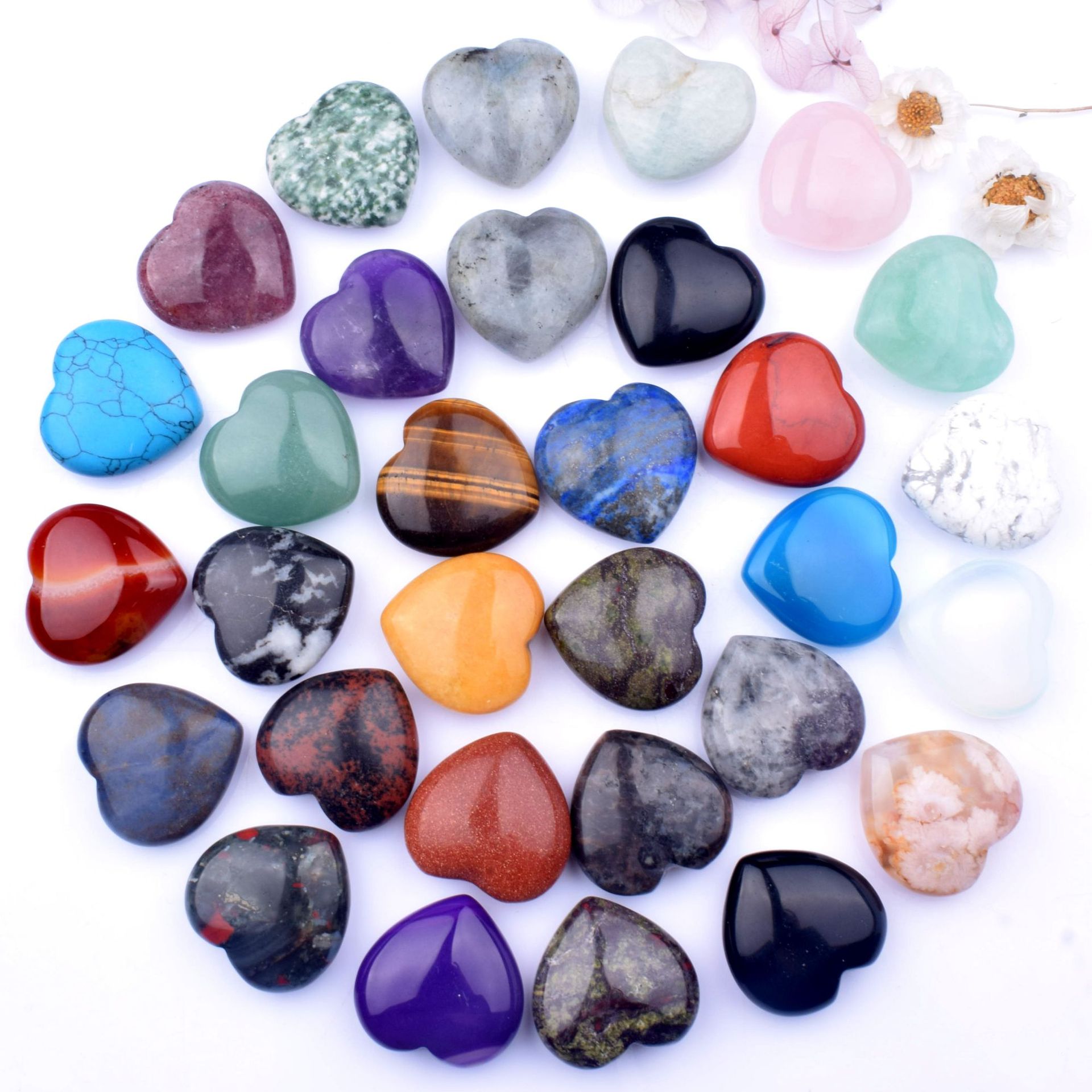 跨境热销天然石30*12爱心无孔粉晶考古玩具配件心形diy小礼品