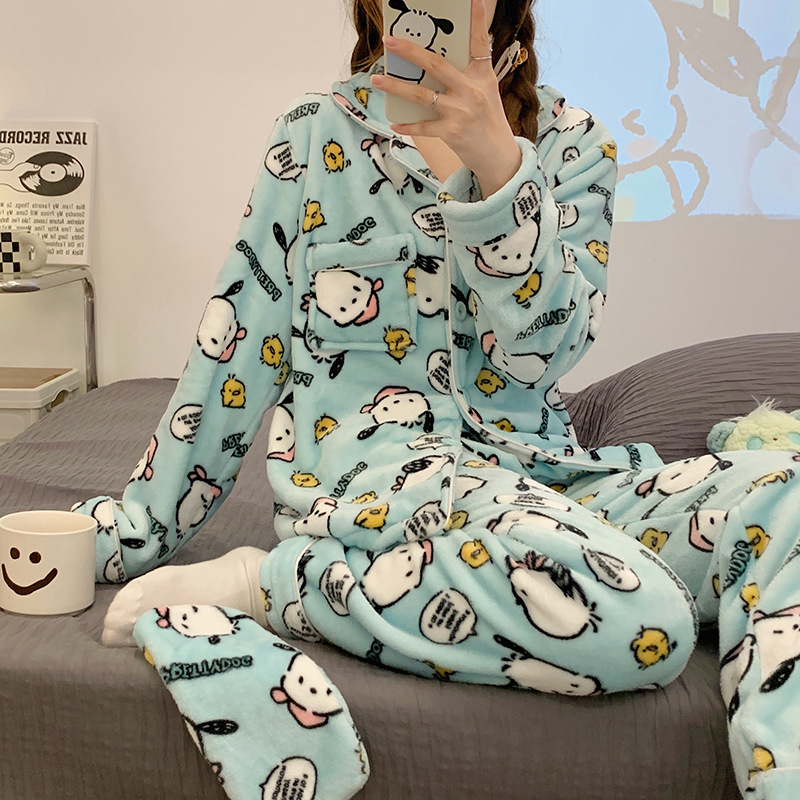 Pacha perro pijamas franela de las mujeres Otoño e Invierno cardigan manga larga máscara ojo libre japonés lindo ins estilo homewear caliente