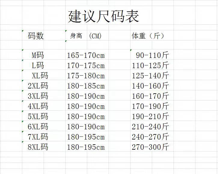 大码五分袖体重表 (1)