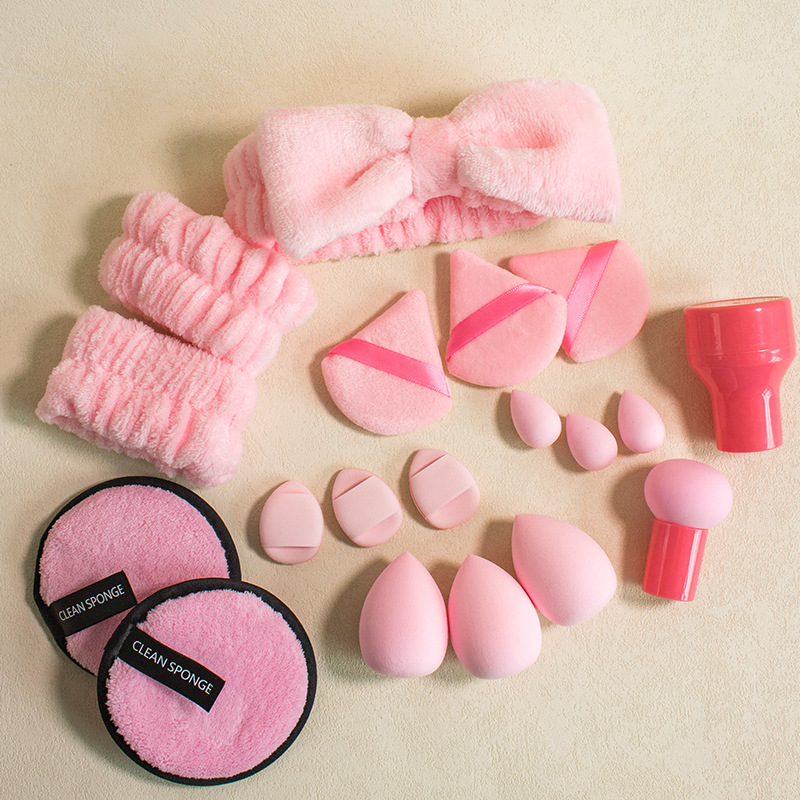 Coral veludo cabello banda de maquillaje huevo banda de cabello polvo de lavado de cara conjunto de lavado de cara polvo de algodón transfronterizo polvo de polvo image 28