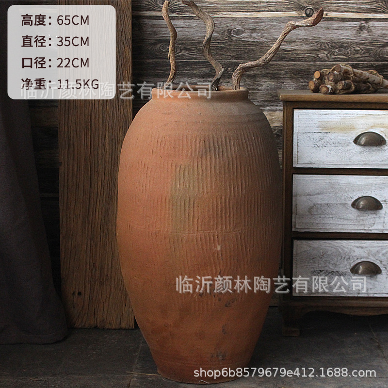 Decoración de cerámica gruesa de Weng Jar hace viejas vasijas de cerámica retro combinación de vasijas de tierra Zen antiguo arte chino viejas vasijas