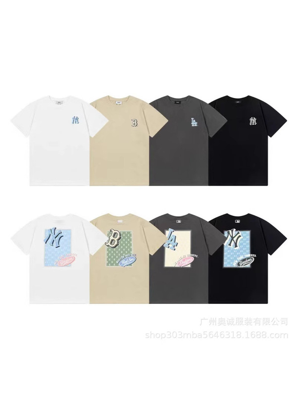 韓国 25ss 新 MLB 春夏新作 ny ビッグロゴ刺繍半袖プリントラウンドネック Tシャツ男女兼用|undefined