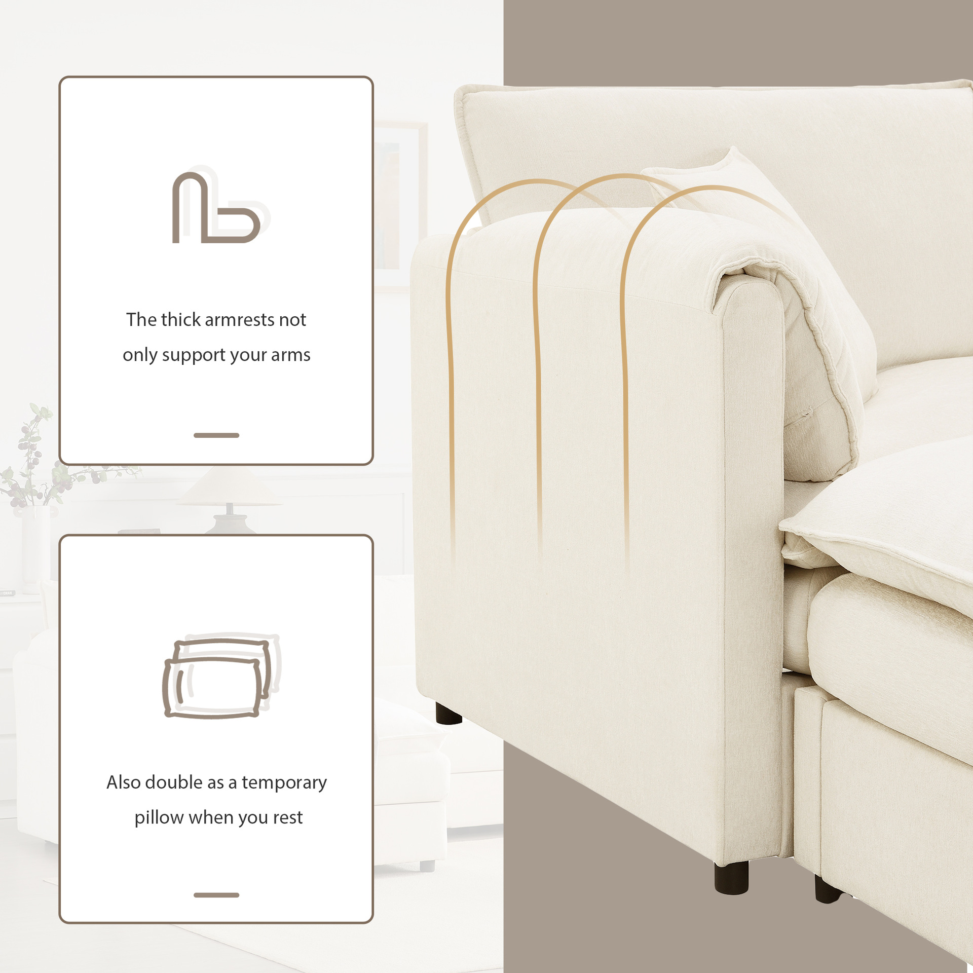 Art de arena minimalista para la sala de estar doméstica, suelo moderno y pequeño sofá de tela de casa simple