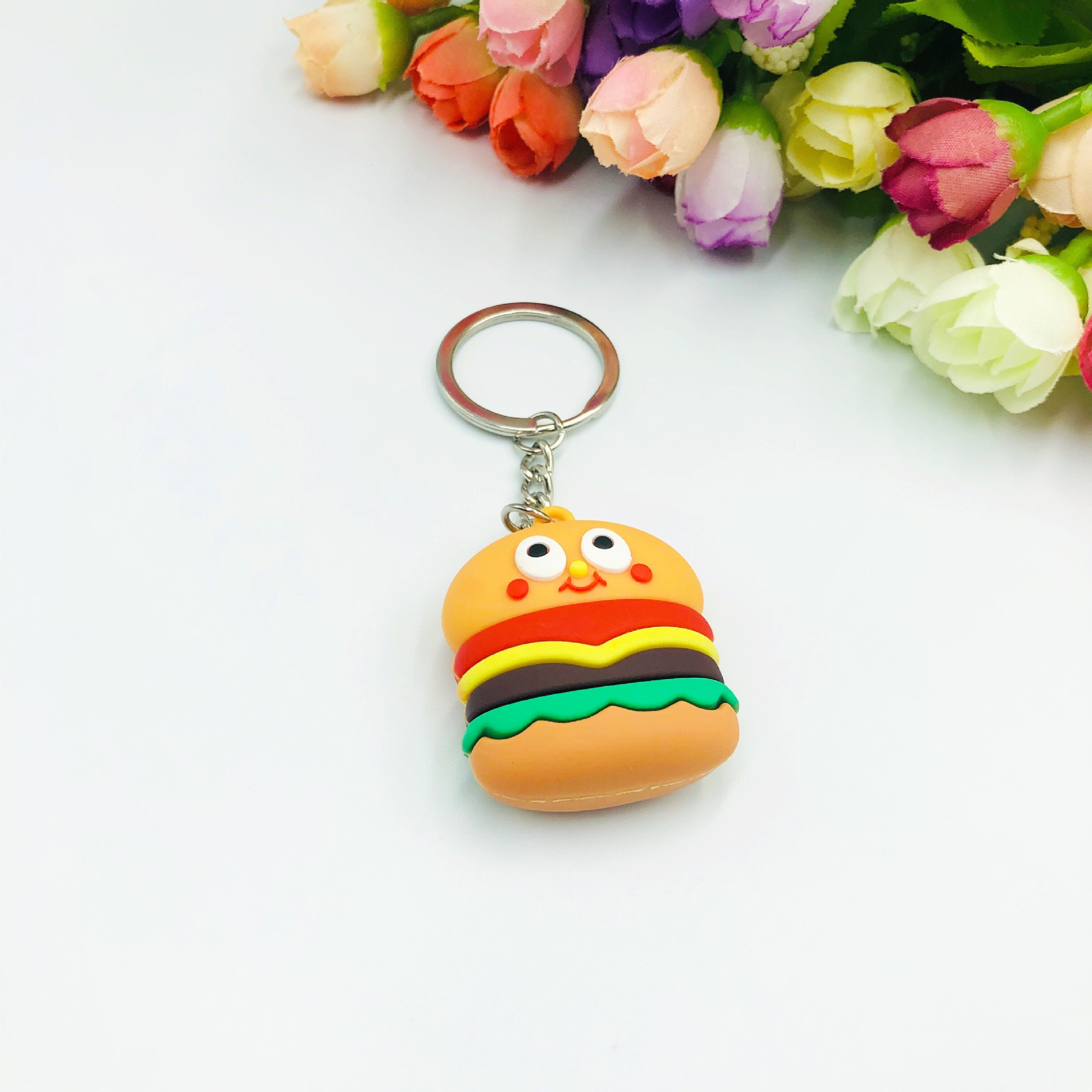 Nueva simulación de PVC hamburguesa papas fritas perro caliente pizza llavero colgante bolsa comida creativa pequeño regalo