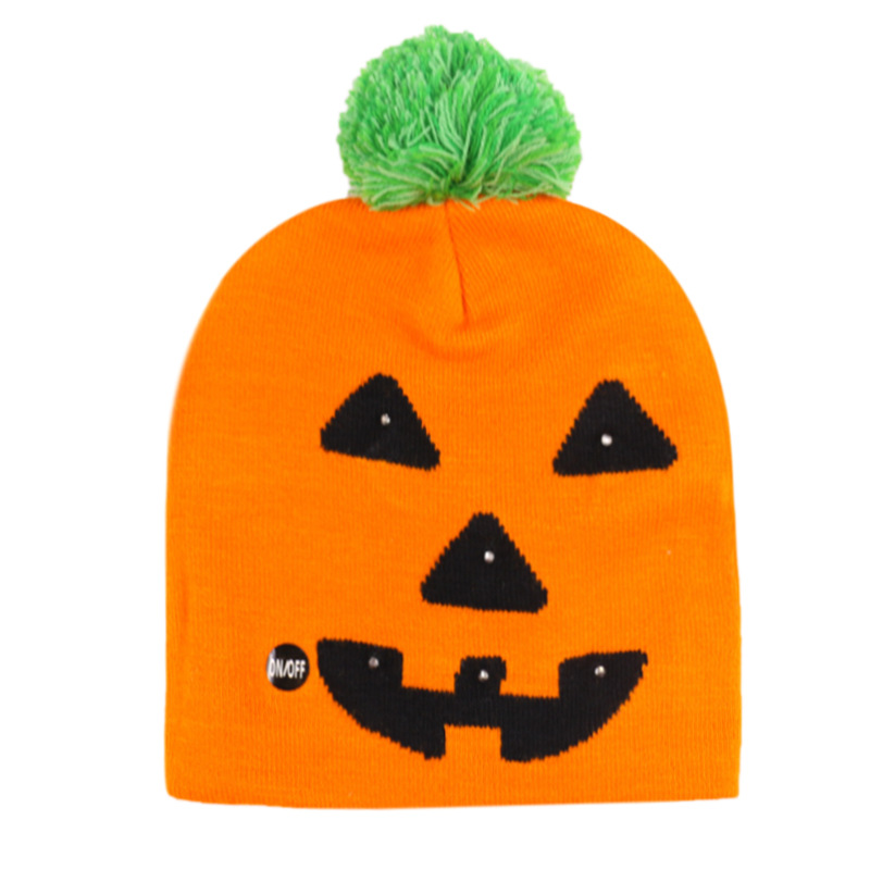 Original design explosion hot selling funny holiday party LED knitted hat pumpkin ghost skull knitted hat Halloween_voghion.com