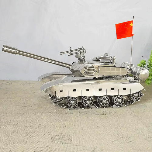 New stainless steel handmade crawler movable tank model with LED light ornaments as a gift for children SMG tank