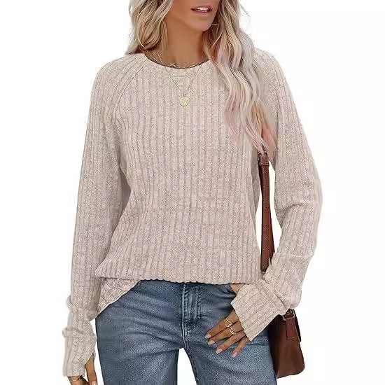 아마존 국경 유럽 및 미국 여성 느슨한 캐주얼 긴팔 크루 넥 티셔츠 핏 스크럽 탑