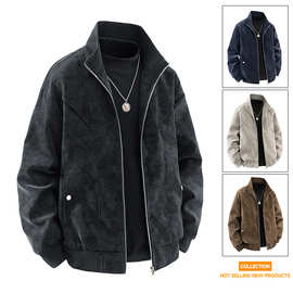 跨境外贸【多组风格图片 】M-8XL大码夹克男美式复古肤感皮PU皮大