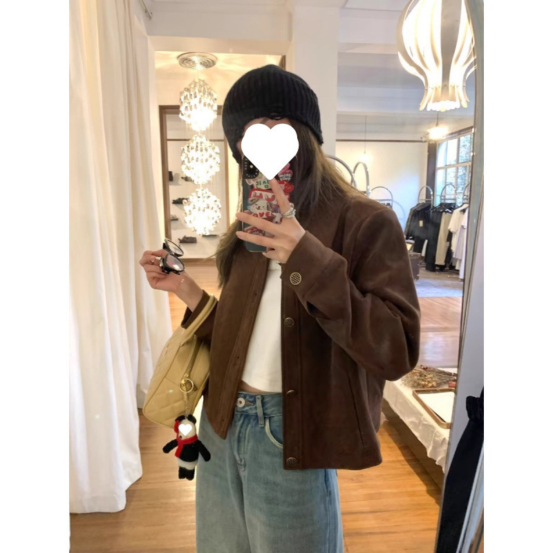 咖色鹿皮绒外套女短款2025秋秋款韩系宽松休闲复古小个子夹克潮流|undefined