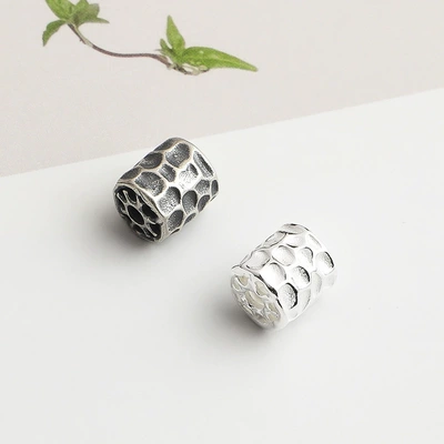 S925 sterling silver vintage hammered beads for DIY bracelet and necklace making, crystal charm beads, hammered texture loose beads accessories (Zərgərlik ara hissələri)