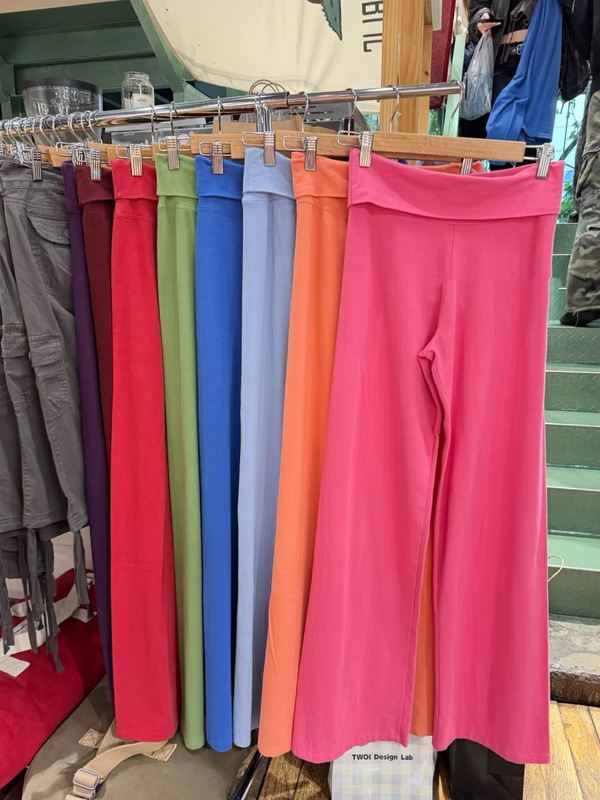 Bm Style American Hot Girl Candy-Colored Cuffed Yoga Pants Bm Slim-Fit Casual Long Pants Solid Color Straight-Leg Flared Pants