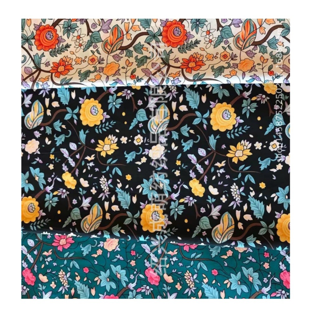 厂家直销 纯棉活性水印花卉服装面料 现货供应