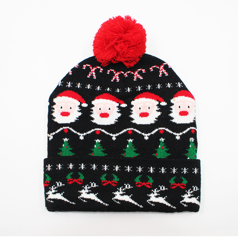 Fabricante transfronterizo de gorros navideños europeos y americanos tejidos en jacquard, gorros navideños de lana con luces LED, gorros navideños con pompón y bufandas. image 17