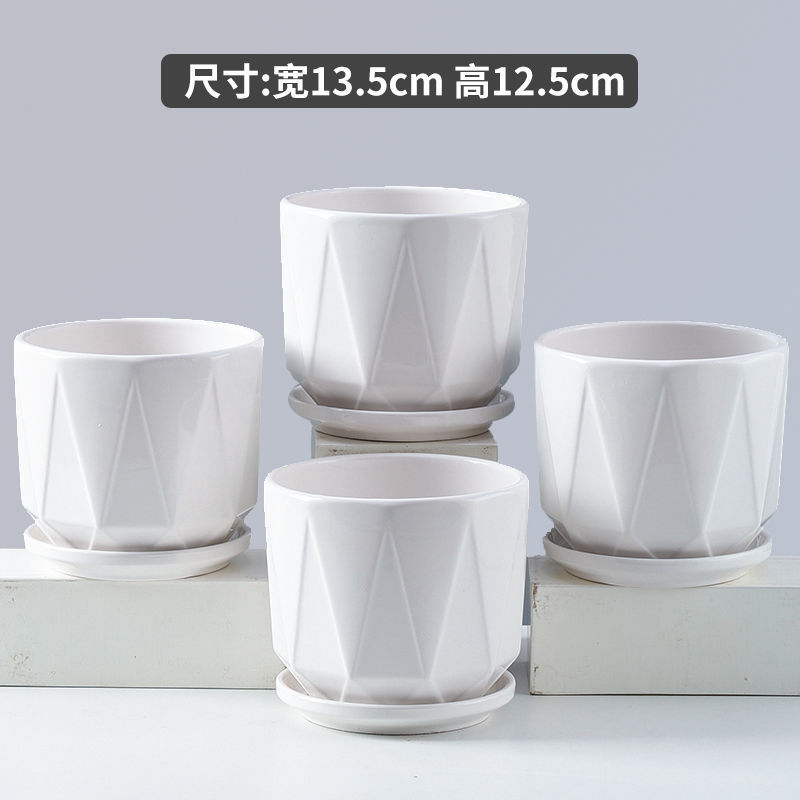 Pot de cerámica blanca simple, precio especial, gran tamaño extra grande con bandeja, personalidad doméstica, orquídeas colgantes verdes, carne